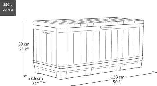 Keter Kentwood Opbergbox - 350L - 128x53.6x59 cm - Antraciet