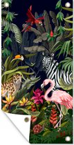 Wanddecoratie buiten Jungle dieren - Natuur - Jongens - Meisjes - Flamingo - Zebra - 80x160 cm - Tuindoek - Buitenposter