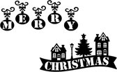 Raamsticker herbruikbaar Merry Christmas huisjes zwart | Rosami