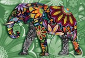 Fotobehang Elephant Flowers Abstract Colours | PANORAMIC - 250cm x 104cm | 130g/m2 Vlies