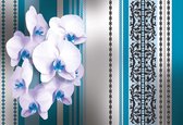 Fotobehang Flowers Floral Orchids Pattern | XXL - 206cm x 275cm | 130g/m2 Vlies