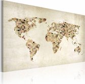 Schilderij - Wereldkaart - Beige tinten van de Wereld , wanddecoratie , premium print op canvas