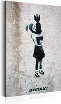 Schilderij - Bom knuffel, Zwart/Wit (banksy)