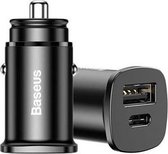 Baseus Dubbele Poort Universele USB+USB-C 30W Snellader Adapter Zwart