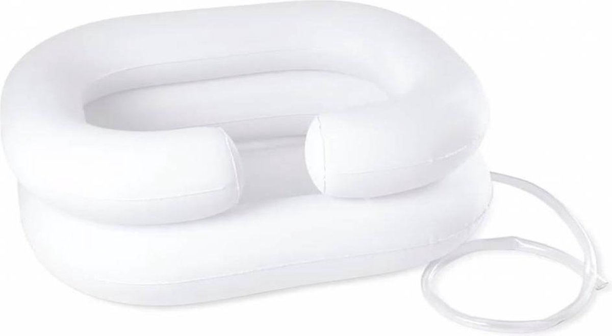 Opblaasbaar haarwasbekken voor gebruik in bed - vinyl - wit - compact 64 x 52 cm
