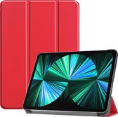 Hoesje Geschikt voor iPad Pro 2021 (12,9 inch) Hoes Case Tablet Hoesje Tri-fold - Hoes Geschikt voor iPad Pro 12,9 inch (2021) Hoesje Hard Cover Bookcase Hoes - Rood
