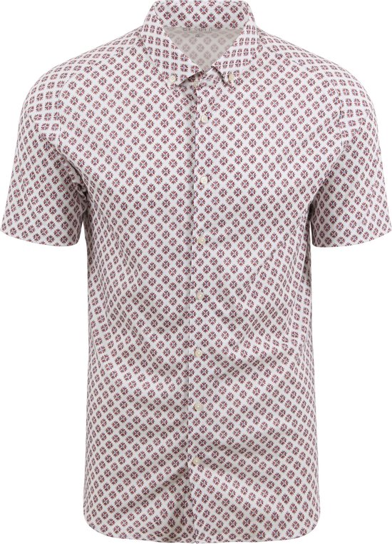 Desoto - Short Sleeve Overhemd Print Wit - Heren - Maat S - Slim-fit