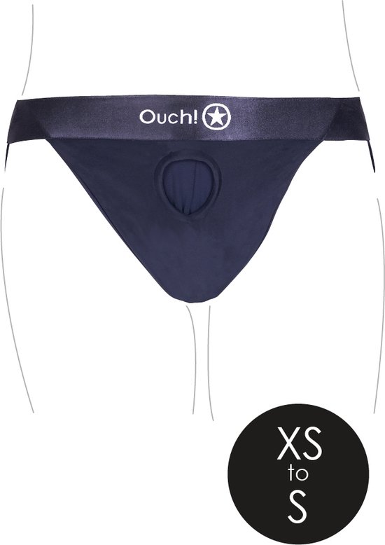 Ouch! by Shots - Vibrating Strap-on Panty Harness with Open Back - XS/S - Black