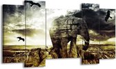 GroepArt - Schilderij - Olifant - Groen, Geel, Grijs - 120x65 5Luik - Foto Op Canvas - GroepArt 6000+ Schilderijen 0p Canvas Art Collectie - Wanddecoratie