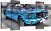 GroepArt - Schilderij - Mustang - Zwart, Grijs, Blauw - 120x65 5Luik - Foto Op Canvas - GroepArt 6000+ Schilderijen 0p Canvas Art Collectie - Wanddecoratie