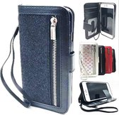 Samsung J3 2016 Zwarte Glitter Wallet / Book Case / Boekhoesje/ Telefoonhoesje met rits en hoesjeswebstylus
