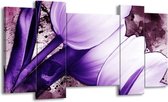 GroepArt - Schilderij - Tulpen - Paars, Wit - 120x65 5Luik - Foto Op Canvas - GroepArt 6000+ Schilderijen 0p Canvas Art Collectie - Wanddecoratie