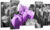 GroepArt - Schilderij - Tulpen - Paars, Grijs, Zwart - 120x65 5Luik - Foto Op Canvas - GroepArt 6000+ Schilderijen 0p Canvas Art Collectie - Wanddecoratie