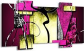 GroepArt - Schilderij - Abstract - Paars, Groen, Wit - 120x65 5Luik - Foto Op Canvas - GroepArt 6000+ Schilderijen 0p Canvas Art Collectie - Wanddecoratie