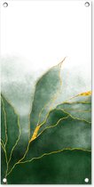Tuinposter Marmer - Groen - Luxe - Goud - Marmerlook - 40x80 cm - Wanddecoratie Buiten - Tuinposter - Tuindoek - Schuttingposter - Tuinschilderij