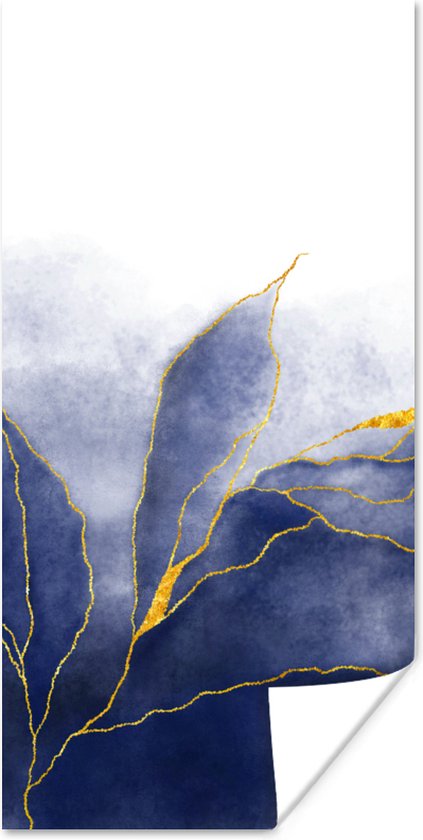 Poster Marmer - Blauw - Marmerlook - Goud - Textuur - 60x120 cm