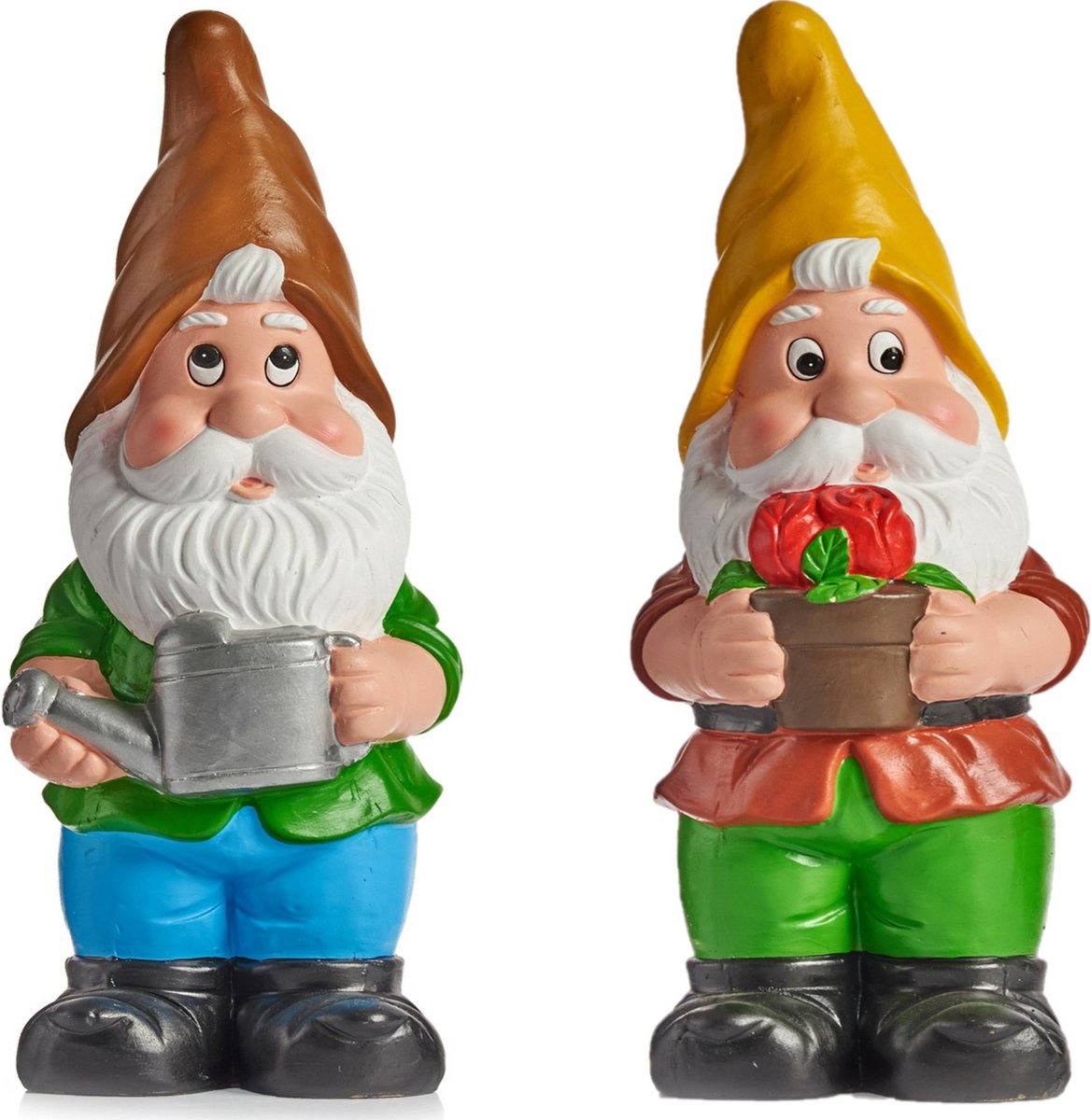 Tuinkabouter beeldjes - set van 2x - Keramiek - 24.5 cm - geel/bruin