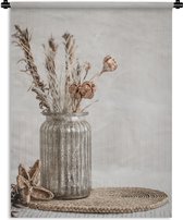 Wandkleed - Wanddoek - Droogbloemen - Pastel - Stilleven - 90x120 cm - Wandtapijt