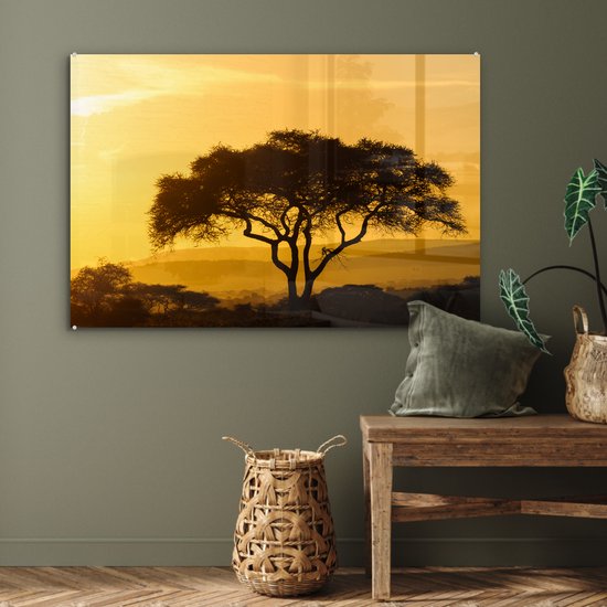 Ciel jaune sur le parc national du Serengeti en Tanzanie Plexiglas 120x80 cm - Tirage photo sur Glas (décoration murale en plexiglas)