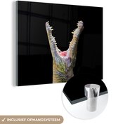 MuchoWow® Glasschilderij 120x90 cm - Schilderij acrylglas - Krokodil - Close up - Dieren - Foto op glas - Schilderijen