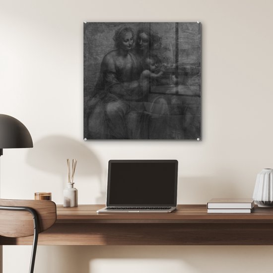 MuchoWow® Peinture sur verre 50x50 cm - Peinture sur verre acrylique - Marie avec l'enfant et Sainte Anne - Leonardo de Vinci - Photo sur verre - Peintures