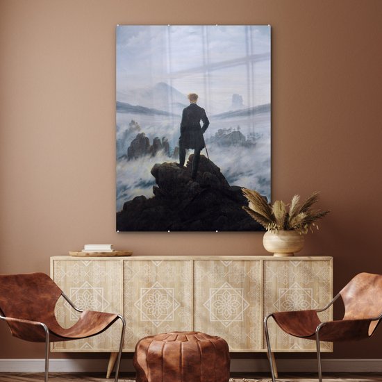 MuchoWow® Peinture sur Verre - Le Vagabond au-dessus des Brumes - Peinture de Caspar David Friedrich - 90x120 cm - Peintures sur Verre Acrylique - Photo sur Glas