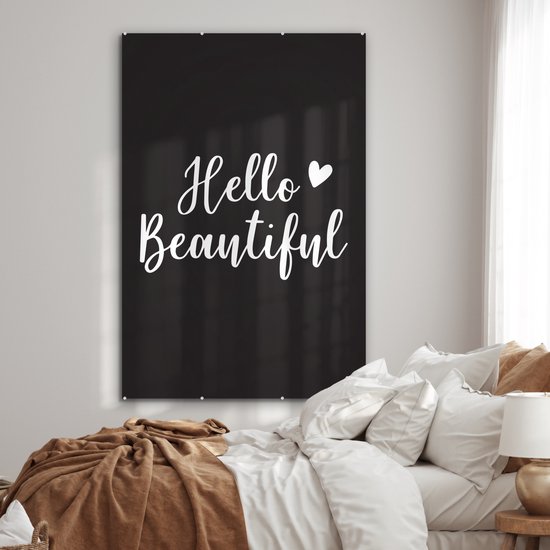 MuchoWow® Peinture sur verre 100x150 cm - Peinture sur verre acrylique - Dictons - Bonjour belle - Citations - Photo sur verre - Peintures