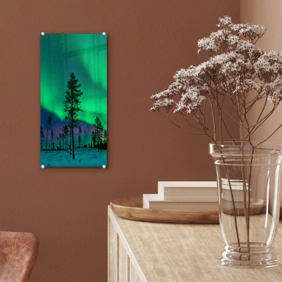 MuchoWow® Peinture sur verre 20x40 cm - Peinture sur verre acrylique - Aurores boréales - Suède - Arbre - Photo sur verre - Peintures