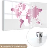 MuchoWow® Glasschilderij 80x40 cm - Schilderij acrylglas - Wereldkaart - Roze - Schilderij - Foto op glas - Schilderijen