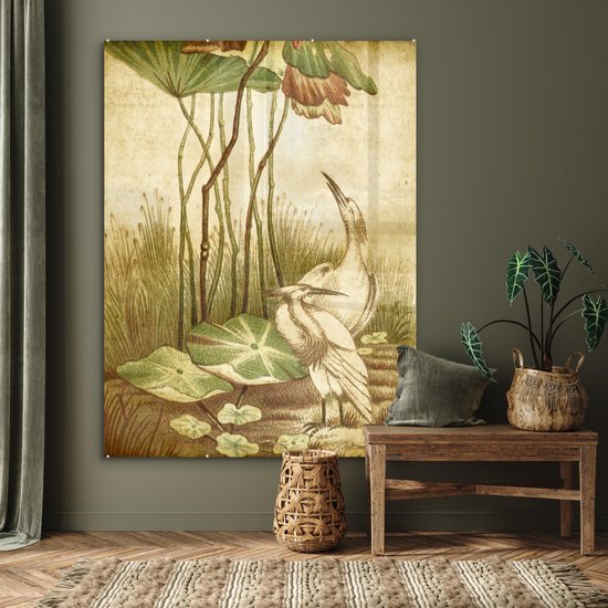 MuchoWow® Peinture sur verre - Oiseaux antiques imprimés oiseaux élégants - 120x160 cm - Peintures sur verre acrylique - Photo sur Glas