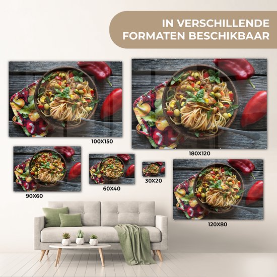 Peinture sur Verre - Pâtes - Légumes - Italien - 30x20 cm - Peintures sur Verre Peintures - Photo sur Glas