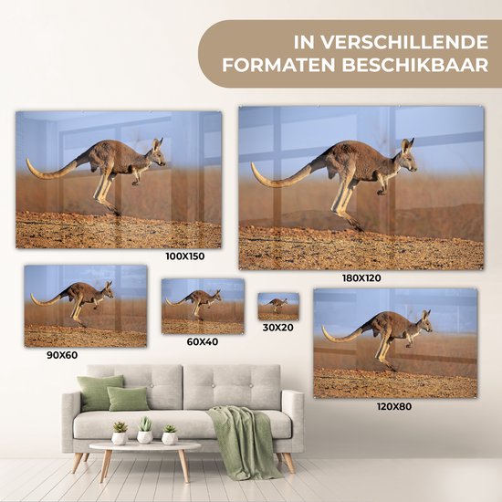 ® Glasschilderij 150x100 cm - Schilderij acrylglas - Kangoeroe - Landschap - Vacht - Bruin - Foto op glas - Muurdecoratie woonkamer - Wanddecoratie slaapkamer - Schilderijen