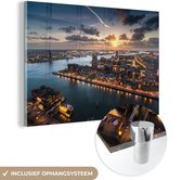 MuchoWow® Glasschilderij 120x80 cm - Schilderij acrylglas - Rotterdam - Skyline - Zonsondergang - Nacht - Foto op glas - Schilderijen