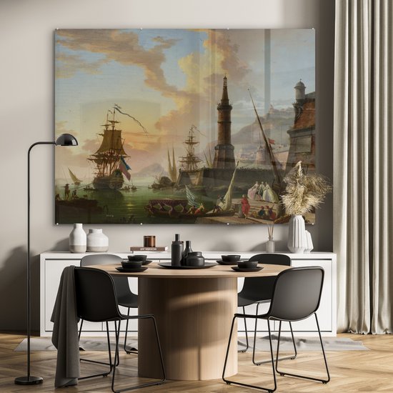 MuchoWow® Peinture sur verre - Un port maritime - Peinture de Claude Joseph Vernet - 160x120 cm - Peintures sur verre acrylique - Photo sur Glas