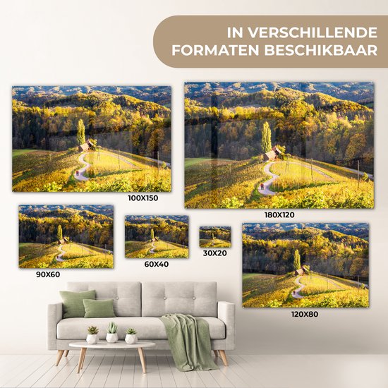 MuchoWow® Peinture sur verre 120x80 cm - Peinture acrylique sur verre - Couple marchant sur la route en forme de cœur à Spicknik - Photo sur verre - Peintures