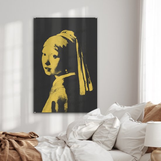 MuchoWow® Peinture sur Verre - Fille à la Perle - Johannes Vermeer - Jaune - 60x90 cm - Peintures sur Verre Acrylique - Photo sur Glas