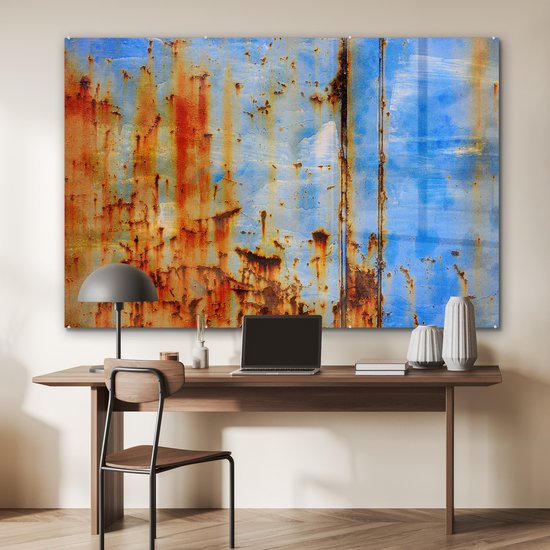 MuchoWow® Glasschilderij 180x120 cm - Schilderij acrylglas - Staal - Roest - Vintage - Foto op glas - Schilderijen