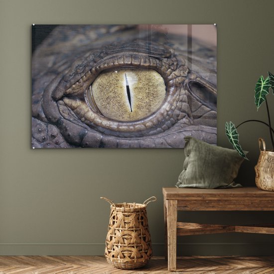MuchoWow® Peinture sur verre - Oeil - Crocodile - Marron - 120x80 cm - Peintures sur verre acrylique - Photo sur Glas