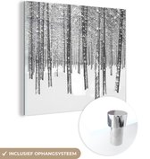 MuchoWow® Glasschilderij 50x50 cm - Schilderij acrylglas - Dennenbomen in de sneeuw - Foto op glas - Schilderijen