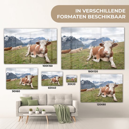 MuchoWow® Tableau sur Verre - Vaches - Prairie - Alpes - 90x60 cm - Peintures sur Verre Acrylique - Photo sur Glas