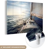 MuchoWow® Glasschilderij 60x40 cm - Schilderij acrylglas - Zee - Zeilboot - Zon - Foto op glas - Schilderijen