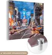MuchoWow® Glasschilderij 90x90 cm - Schilderij acrylglas - Times Square bij nacht - Foto op glas - Schilderijen