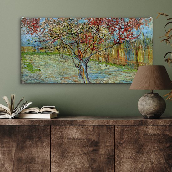 MuchoWow® Peinture sur Verre - Le Pêcher Rose - Vincent van Gogh - 80x40 cm - Peintures Acrylique - Photo sur Glas