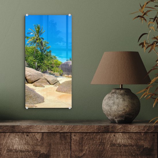 MuchoWow® Peinture sur verre 20x40 cm - Peinture sur verre acrylique - Plage - Tropical - Mer - Plantes - Photo sur verre - Peintures