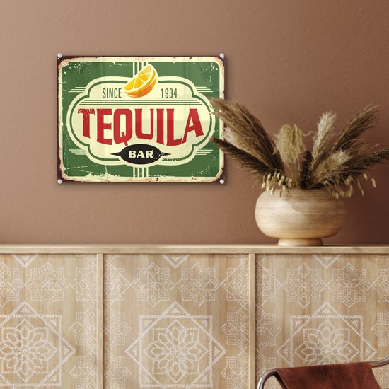 MuchoWow® Peinture sur Verre - Tequila - Vintage - Billboard - 40x30 cm - Peintures sur Verre Acrylique - Photo sur Glas