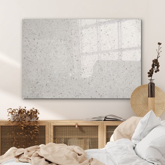 MuchoWow® Peinture sur verre - Granit - Grijs - Motif - Design - Wit - 120x80 cm - Peintures sur verre acrylique - Photo sur Glas