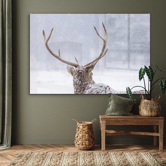 Peinture sur Verre - Cerf - Bois - Neige - Hiver - 150x100 cm - Peintures sur Verre Peintures - Photo sur Glas