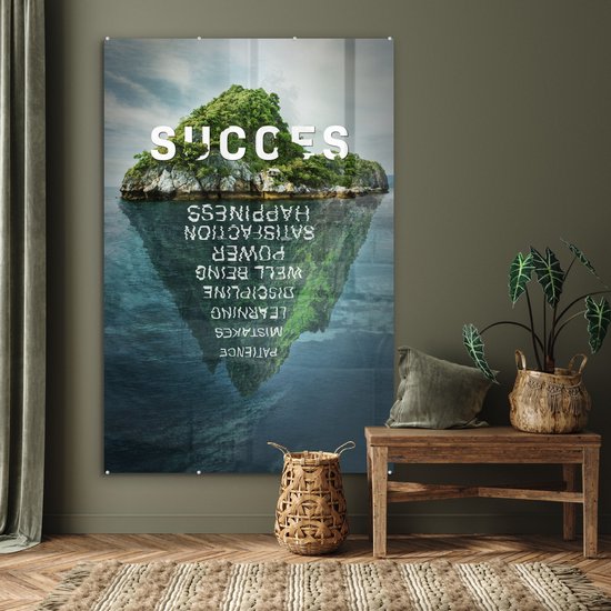 ® Glasschilderij 100x150 cm - Schilderij acrylglas - Landschap - Quote - Succes - Foto op glas - Muurdecoratie woonkamer - Wanddecoratie slaapkamer - Schilderijen