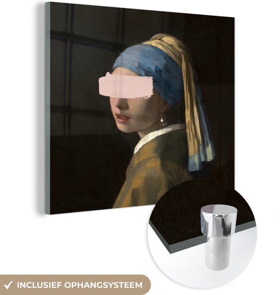 MuchoWow® Glasschilderij 90x90 cm - Schilderij acrylglas - Meisje met de parel - Vermeer - Kunst - Foto op glas - Schilderijen