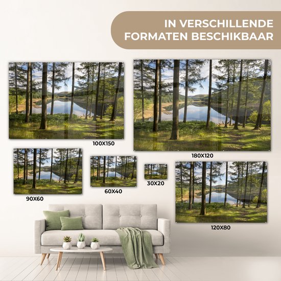 Grands arbres et un lac dans le parc national anglais Peak District Plexiglass 30x20 cm - petit - Tirage photo sur Glas (décoration murale en plexiglas)